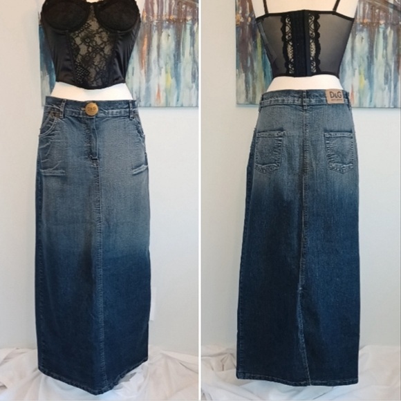 EU44 fits like a 12, Dolce & Gabbana Denim Maxi Skirt w/ Back Slit 100% Cotton - Picture 2 of 14